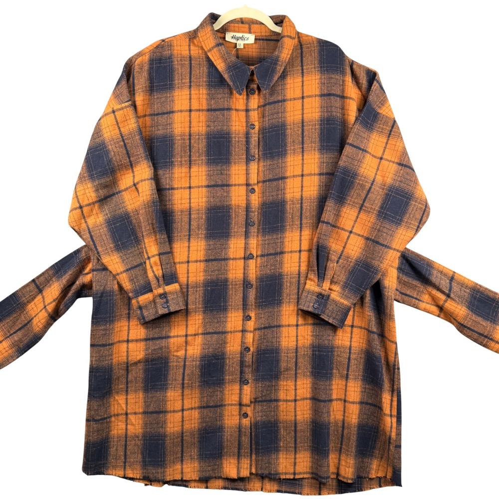 Oversized 3X Plaid Checkerd‎ Button Down Shacket Shirt Dress Raw Hem 90s Grunge